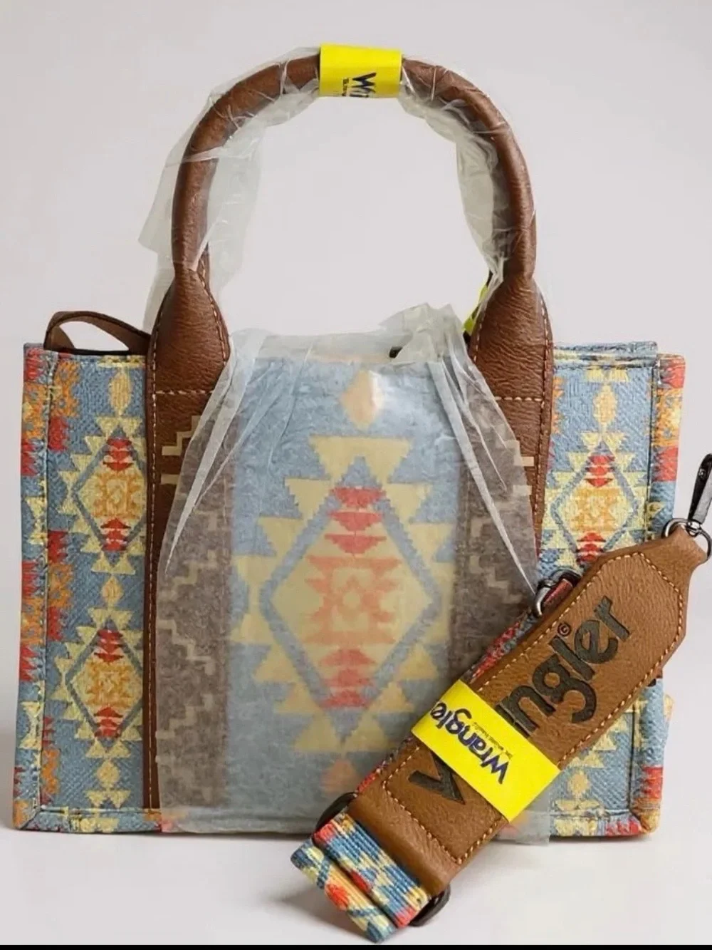 Wrangler Blue and Brown Southwestern Tote with Patterned Strap